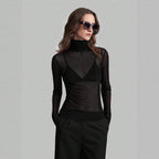 Damen Transparente Turtleneck-Bluse mit figurformendem Schnitt R&B