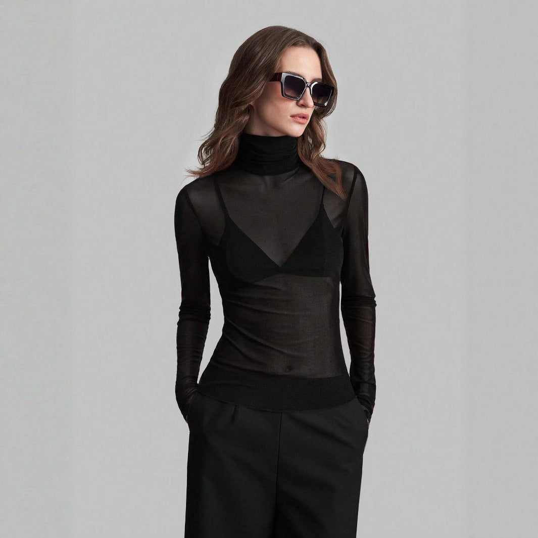 Damen Transparente Turtleneck-Bluse mit figurformendem Schnitt R&B
