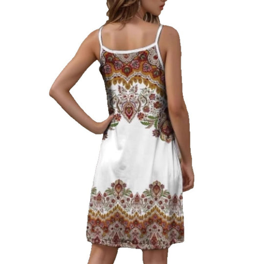 Damen Spaghetti-Träger Kleid mit stilvollem Paisleymuster und A-Linien Schnitt R&B