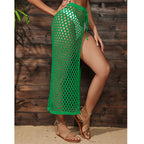 Damen transparenter Netz-Strandrock mit hohem Schlitz und verstellbarem Bund R&B
