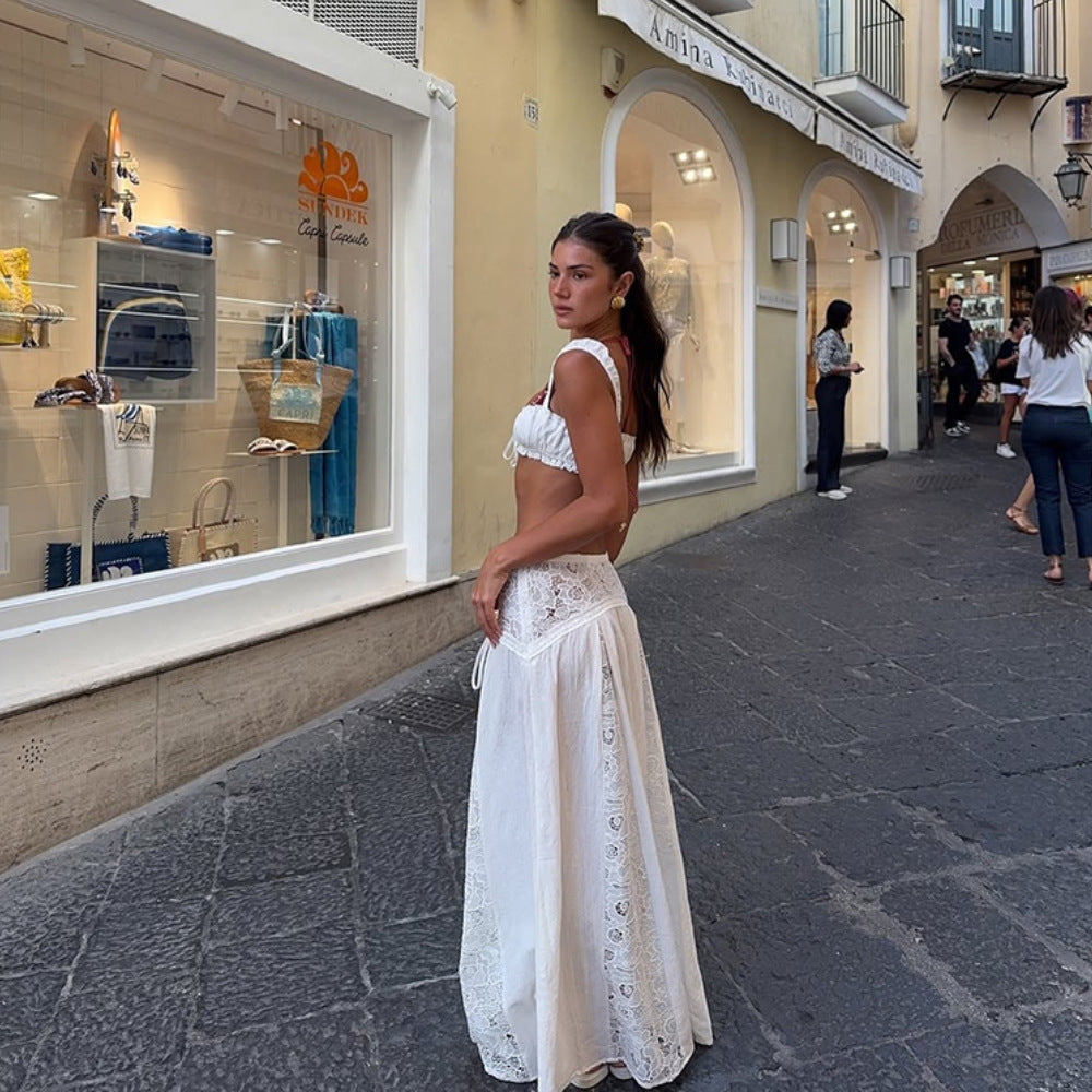 Damen Elegante Häkel-Tunika mit langem Rock R&B