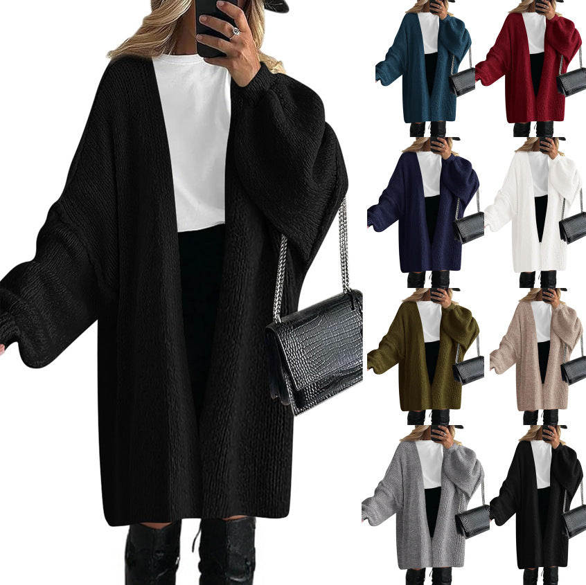 Damen Übergroßer Strickmantel mit offener Front und langen Ärmeln R&B