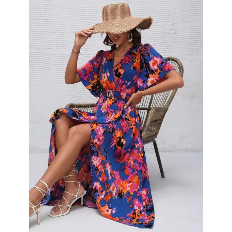 Damen Maxikleid mit elegantem Wickelstil und raffinierten Ärmeln R&B