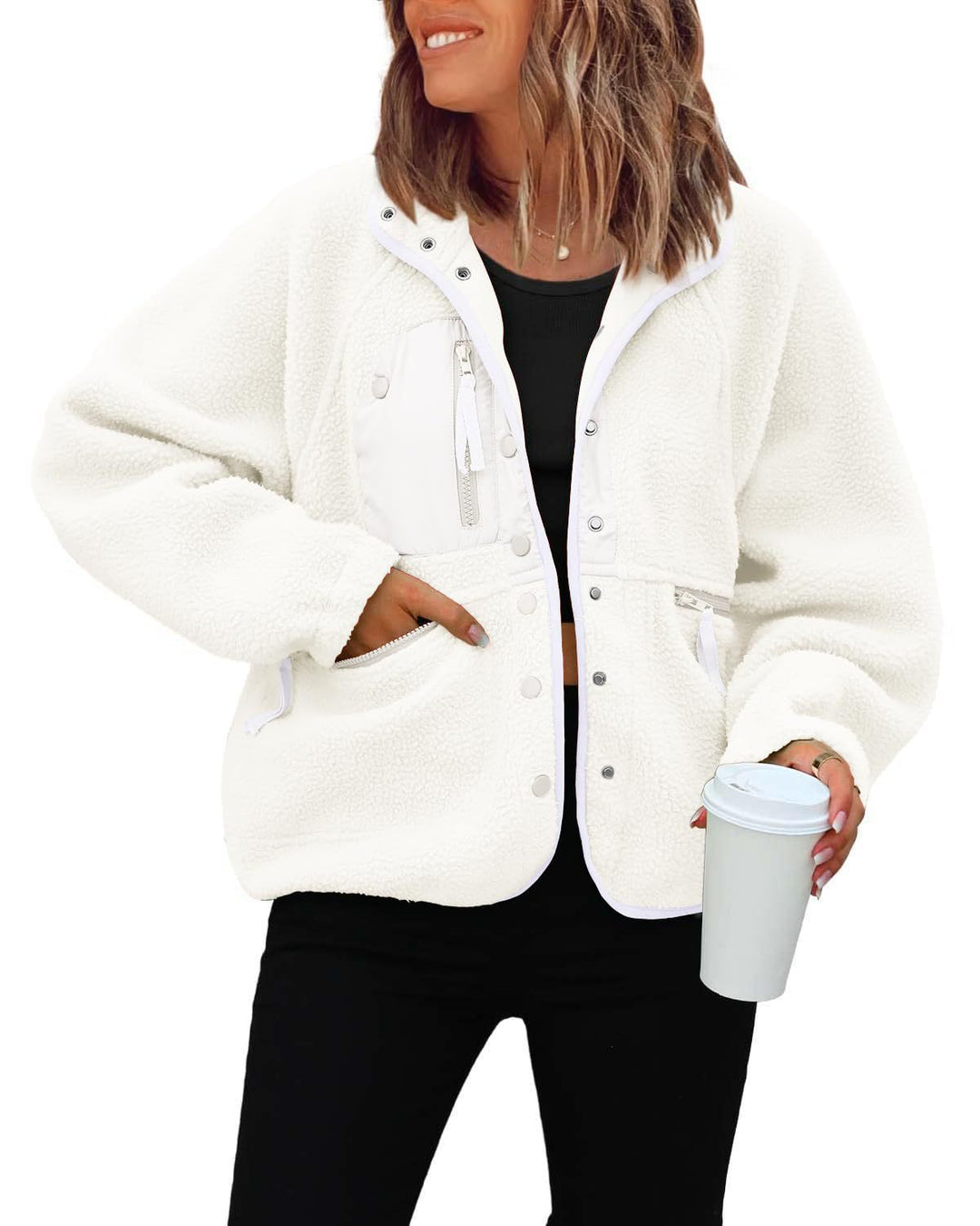 Damen kuschelige Fleecejacke mit praktischen Taschen R&B