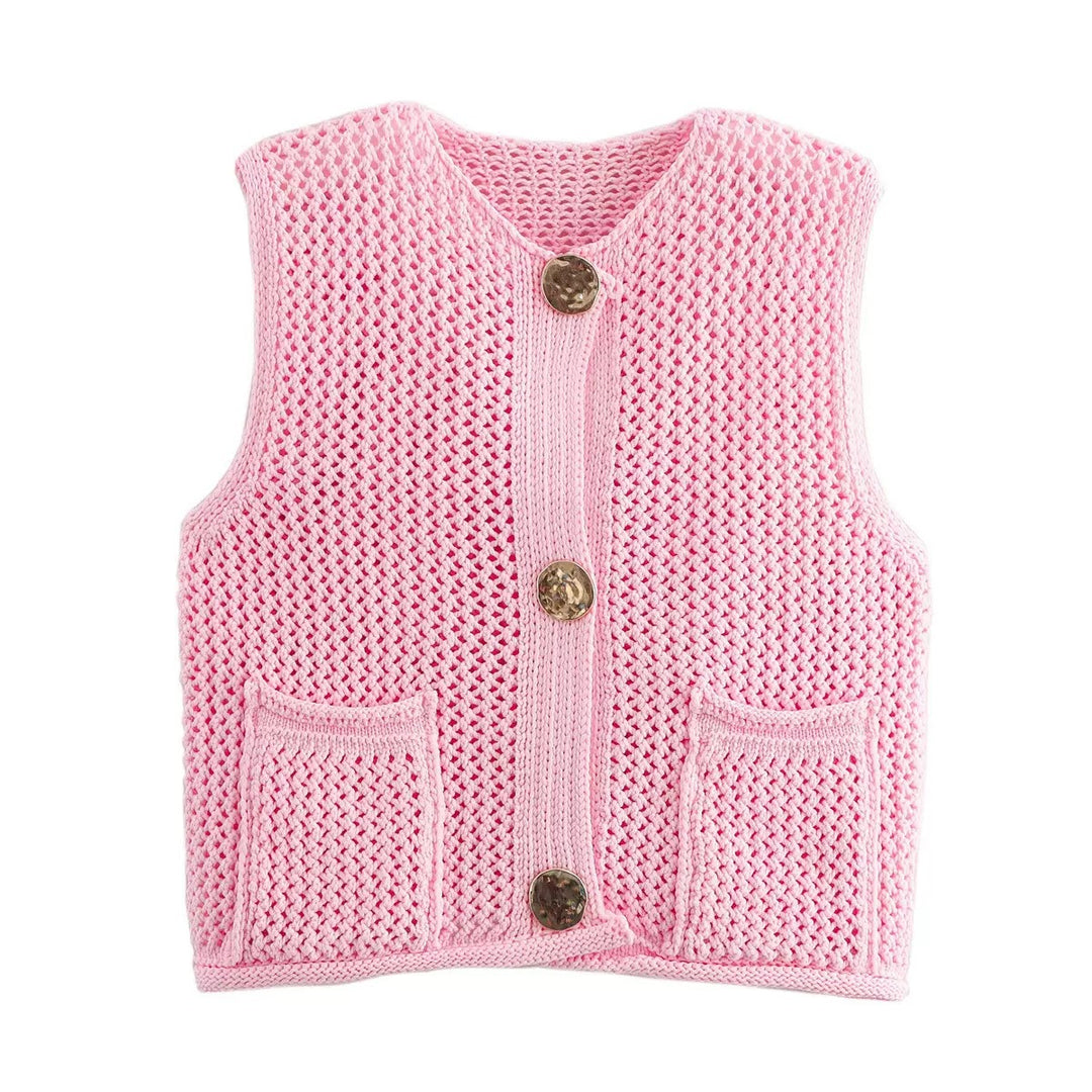 Damen Strickweste mit Knopfleiste und Taschen R&B