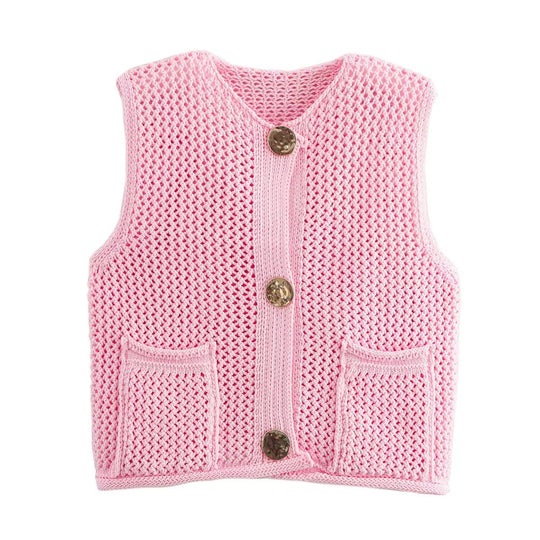 Damen Strickweste mit Knopfleiste und Taschen R&B