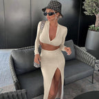 Damen cropped Langarm Oberteil mit Reißverschluss und hohem Saum R&B