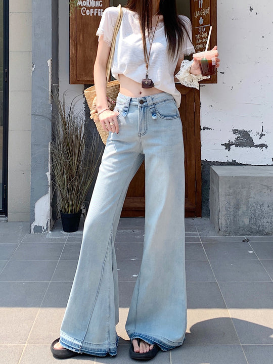 Damen weite Bootcut-Jeans mit hohem Bund und ausgefallenem Design R&B