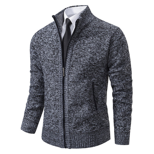 Herren elegante Strickjacke mit durchgehendem Reißverschluss und strukturiertem Design R&B