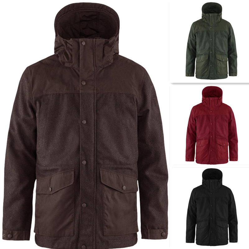 Herren funktionale Winterjacke mit abnehmbarem Kapuzenkragen und großen Taschen