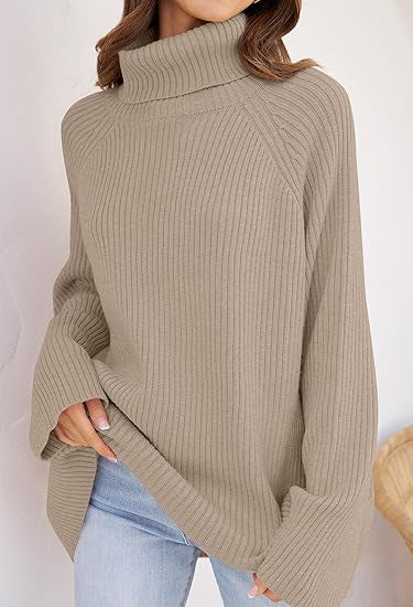 Damen Feinstrickpullover mit hohem Kragen und weitem Schnitt R&B