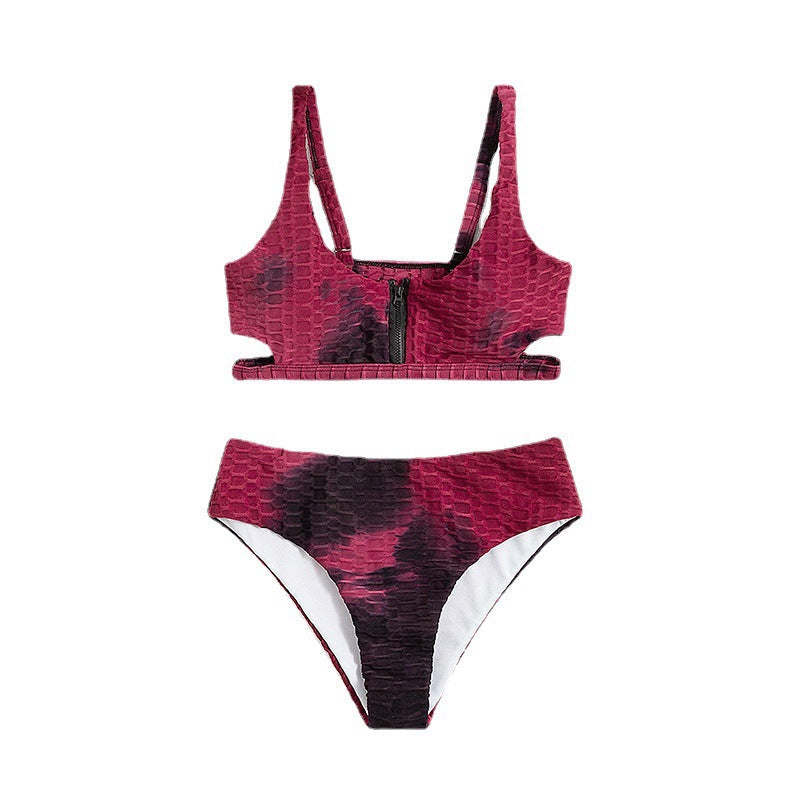 Damen Sportlicher Bikini mit hohem Kragen und Reißverschluss R&B