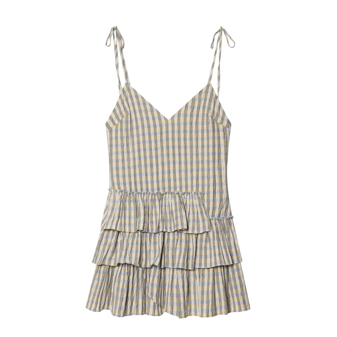 Damen Sommerkleid mit fließenden Volants und V-Ausschnitt R&B