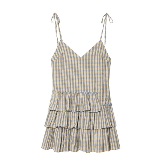 Damen Sommerkleid mit fließenden Volants und V-Ausschnitt R&B