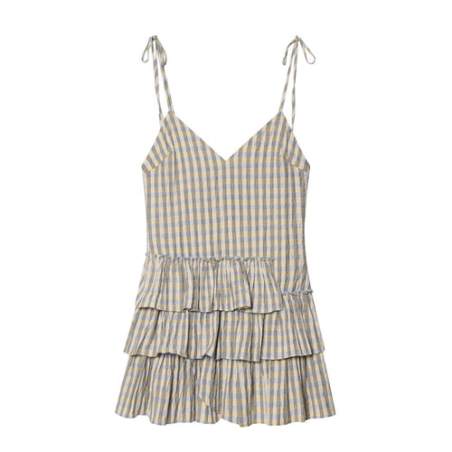 Damen Sommerkleid mit fließenden Volants und V-Ausschnitt R&B