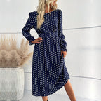 Damen Midi-Kleid mit eleganten Puffärmeln und punktiertem Design