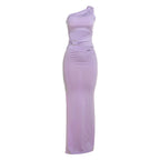 Damen Elegantes One-Shoulder-Maxikleid mit Raffungen und metallischem Detail R&B