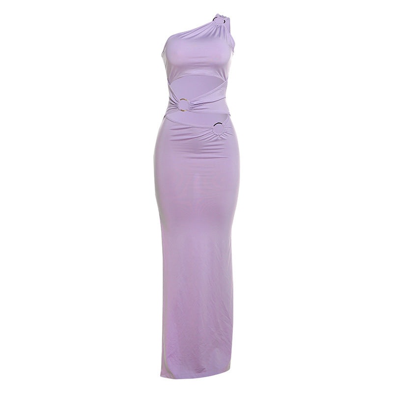Damen Elegantes One-Shoulder-Maxikleid mit Raffungen und metallischem Detail R&B