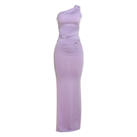 Damen Elegantes One-Shoulder-Maxikleid mit Raffungen und metallischem Detail R&B