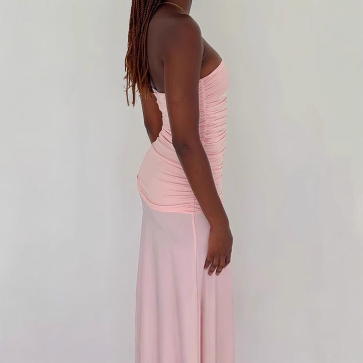 Damen Elegantes Trägerloses Maxikleid mit hohem Schlitz und Raffungen R&B