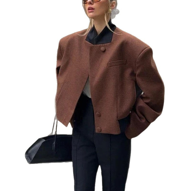 Damen modische cropped Jacke mit eleganten Knopfdetails R&B