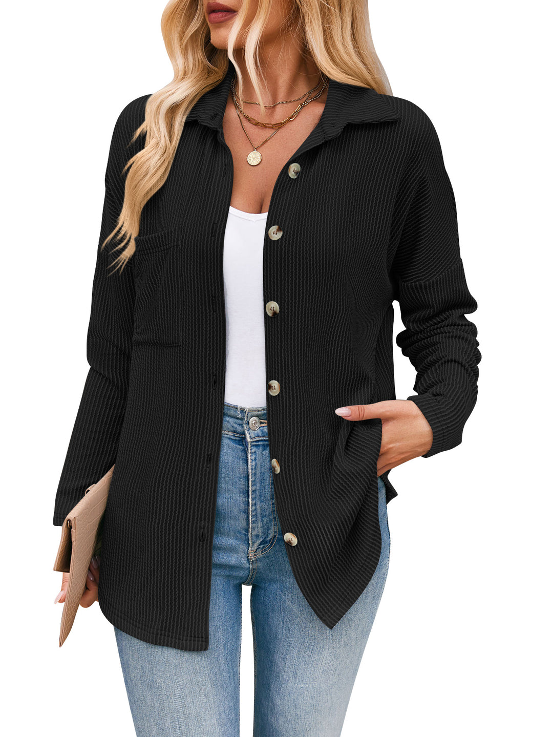 Damen lässige Strickjacke mit Knopfleiste R&B
