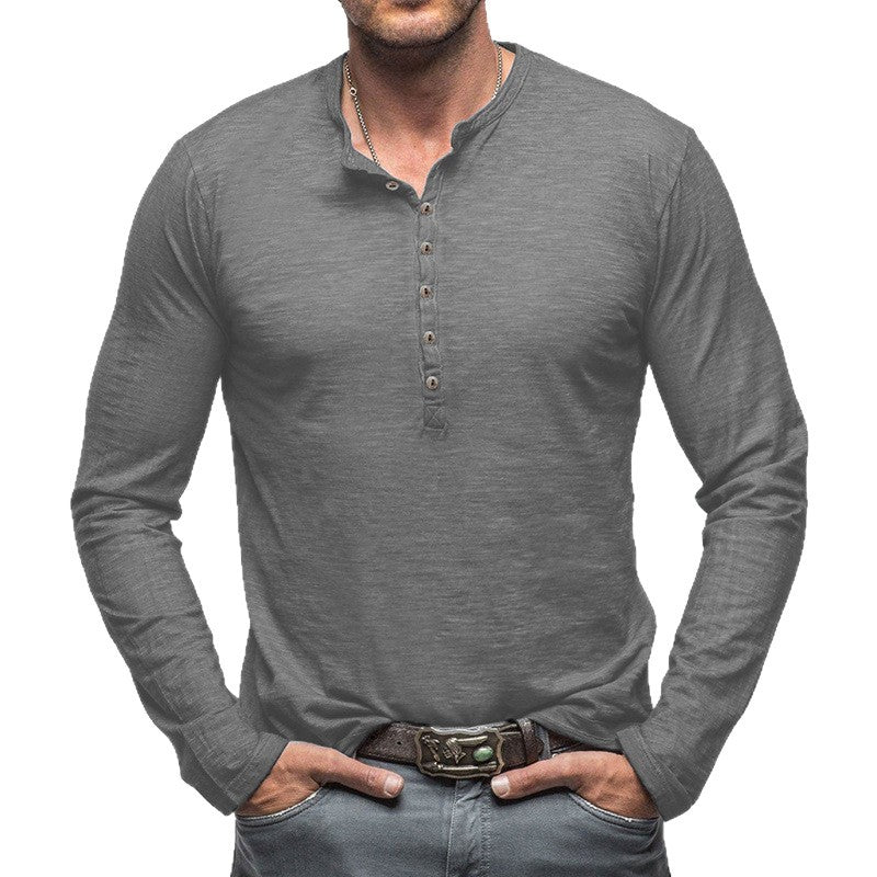Herren Langarm Henley-Shirt mit Knopfleiste und weichem Baumwollmix R&B