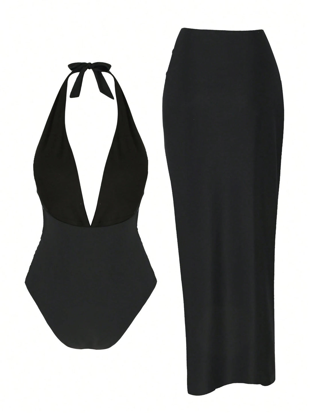 Damen elegantes Maxi-Kleid mit tiefem V-Ausschnitt und goldenen Details R&B
