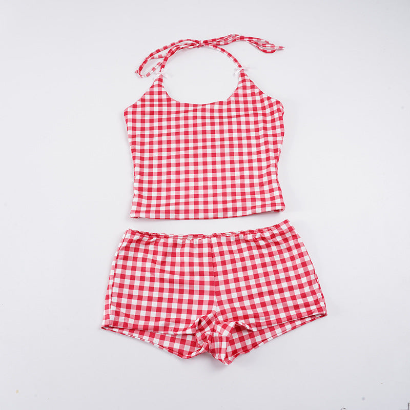 Damen Bademode-Set mit kariertem Muster und verstellbaren Trägern R&B