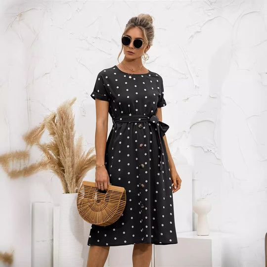 Damen Kleid mit Knopfleiste und modernen Punkte-Design R&B