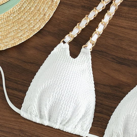 Damen Triangel-Bikini mit goldfarbenen Kettenakzenten R&B