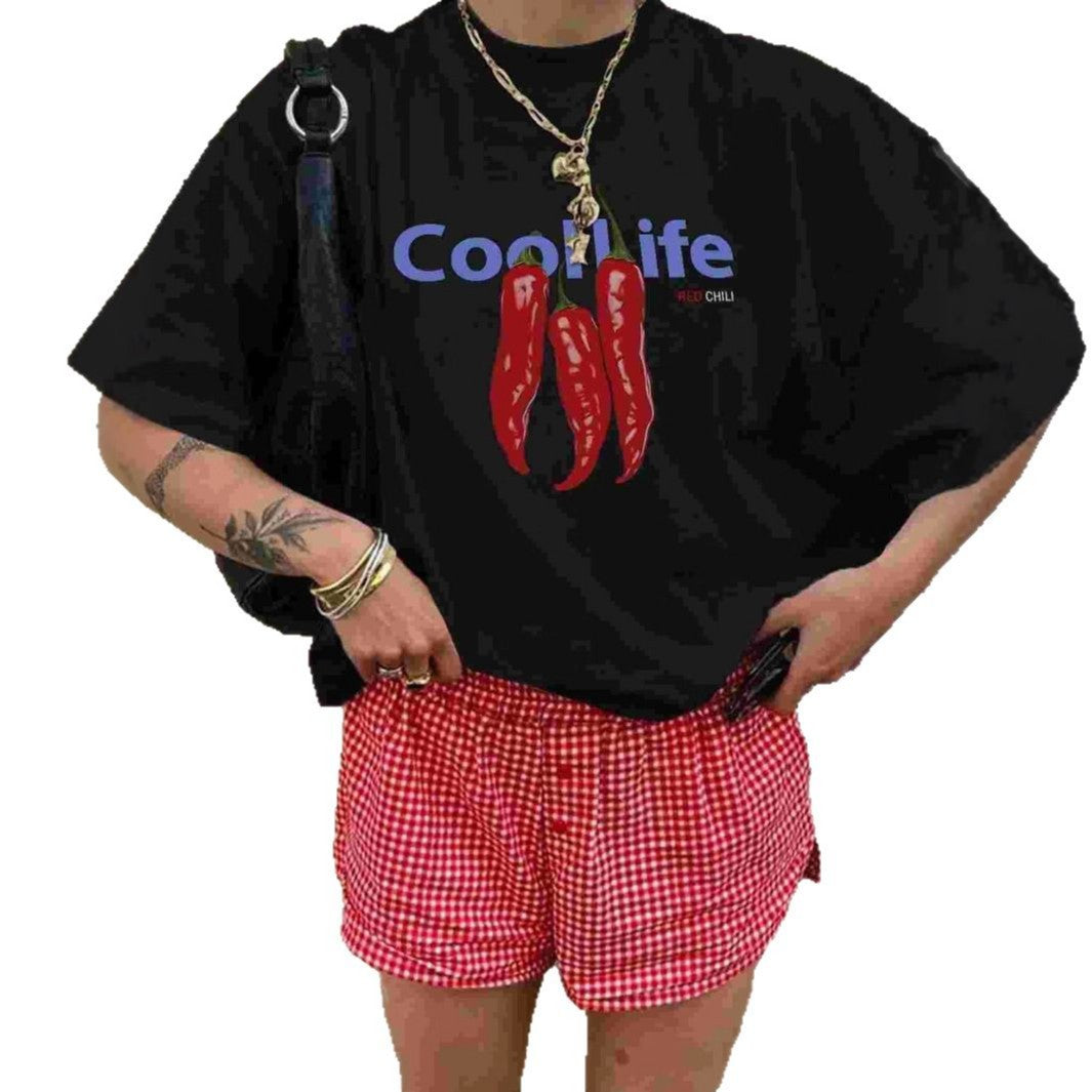 Damen Oversized T-Shirt mit kreativem Chili-Motiv und lässigem Schnitt R&B