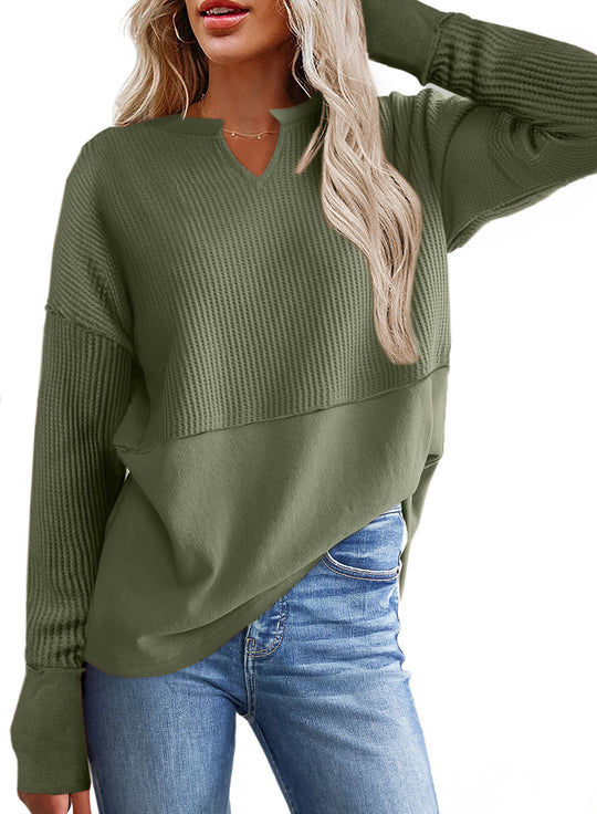 Damen lässiger Knit-Pullover mit V-Ausschnitt und Struktur R&B