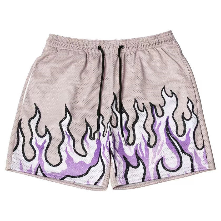 Damen Sportliche Mesh-Shorts mit trendigem Flammenmuster R&B