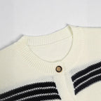 Strickjacke Damen ärmellos mit Knopfleiste und Streifen