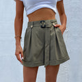 Damen elegante Bundfalten-Shorts mit Gürtel R&B