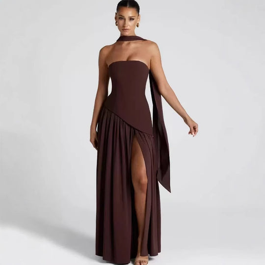 Damen Maxikleid mit figurbetontem Oberteil und schwingendem Rock R&B