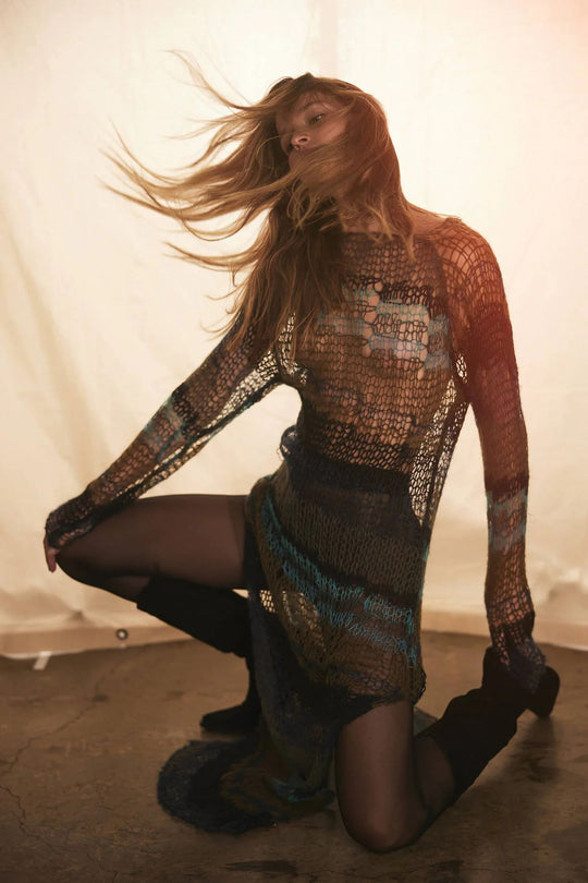 Damen Maxikleid mit kreativem Netzdesign und aufregendem Farbverlauf R&B