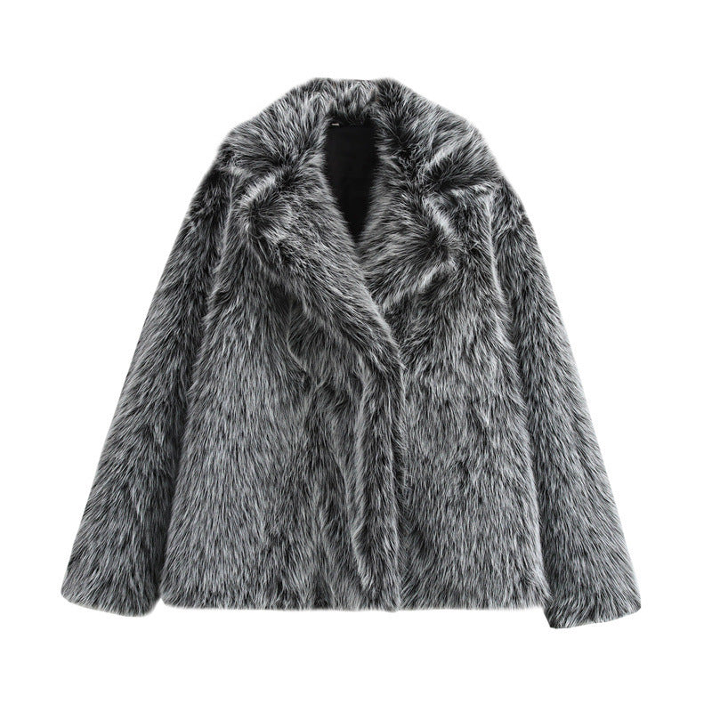 Damen Kuschelige Kunstpelzjacke mit elegantem Revers R&B