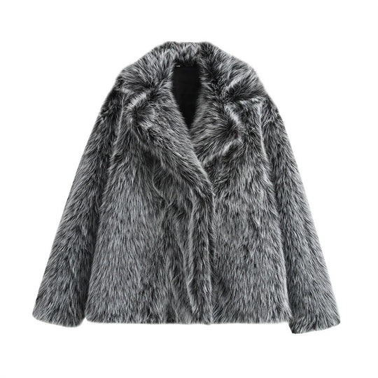 Damen Kuschelige Kunstpelzjacke mit elegantem Revers R&B