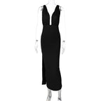 Damen Maxikleid mit tiefem V-Ausschnitt und seitlichem Schlitz R&B