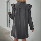 Damen lässiges Kleid mit Rüschendetails und langem Arm R&B