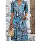Damen Strandkleid im lässigen Stil mit Taschen und V-Ausschnitt R&B