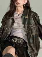 R&B | Bowknot Zip Up Lederjacke