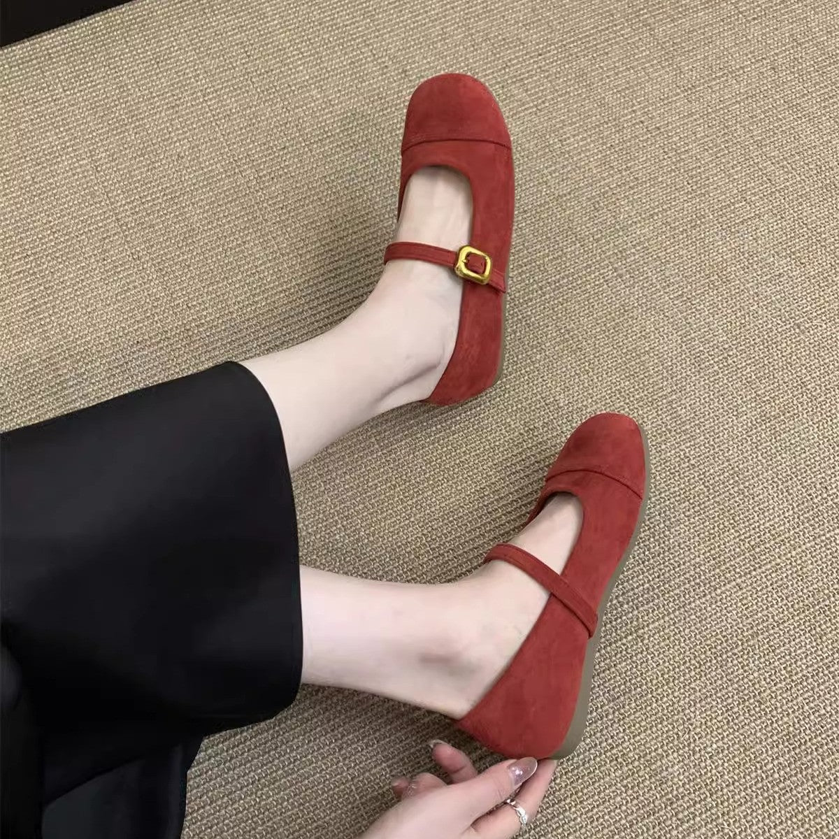 Damen Ballerinas mit modischem Riemchen und goldener Schnalle R&B