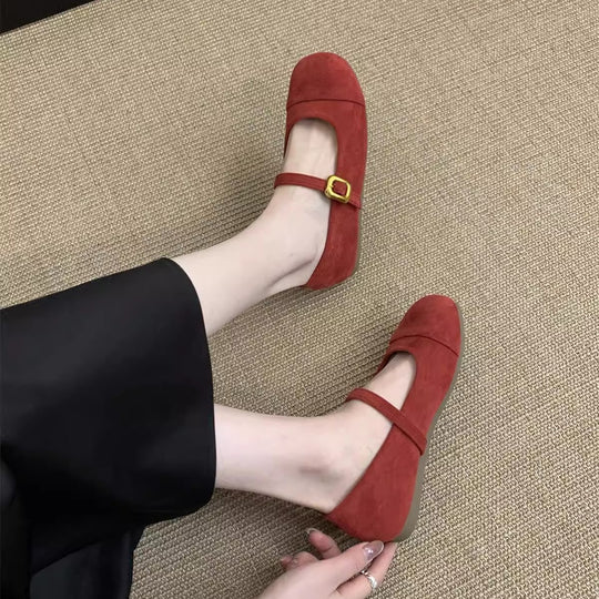 Damen Ballerinas mit modischem Riemchen und goldener Schnalle R&B