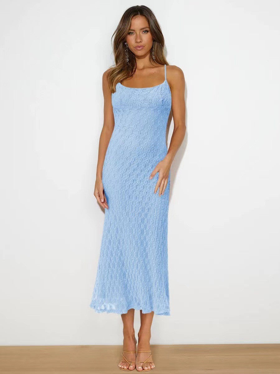 Damen Midi-Kleid mit feiner Häkeloptik und verstellbaren Trägern R&B