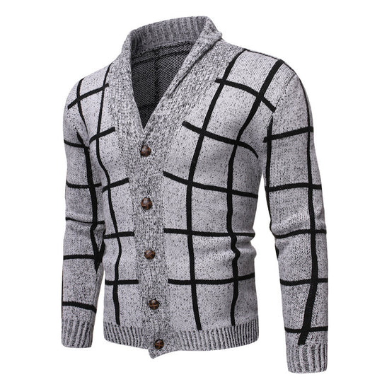 Herren modische Strickjacke mit V-Ausschnitt und modernem Karomuster R&B