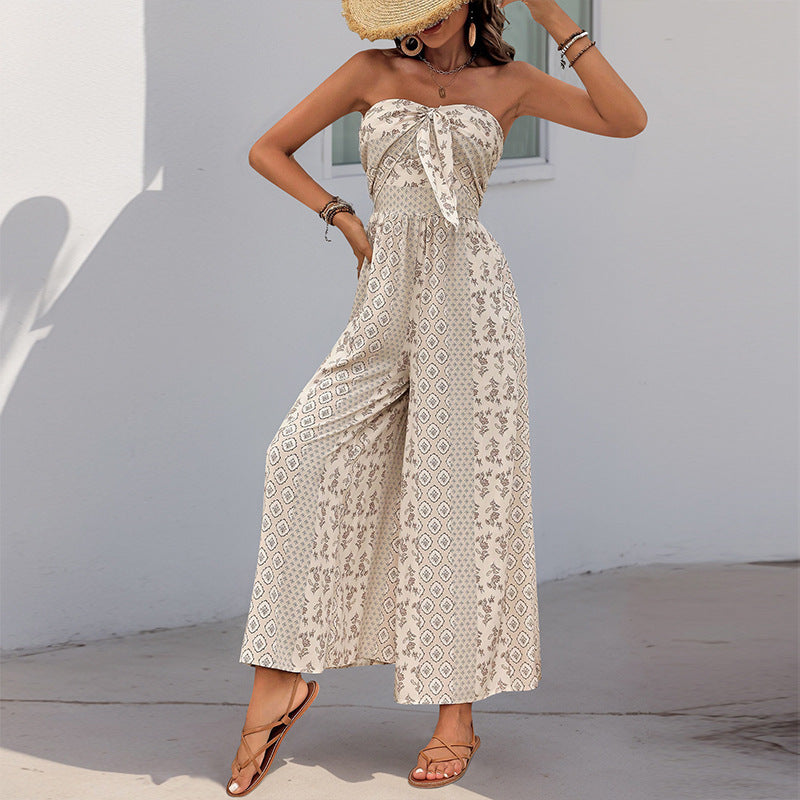 Damen Jumpsuit mit Bandeau-Oberteil und weiten Beinen R&B
