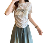 Damen Kurzarmshirt mit dekorativem Schleifendetail
